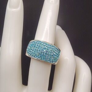 Jacmel JCM Brass Blue Turquoise Crystal Domed Pave Pageant Ring Sz 8